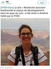 Améline Vallet primée par la Fondation pour la recherche sur la biodiversité